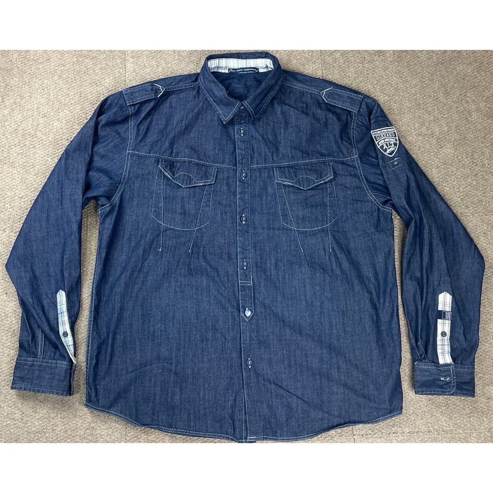 Marithe Francois Girbaud Blue Rare Vtg Men's Long Sleeve Denim Shirt Size XXL‎